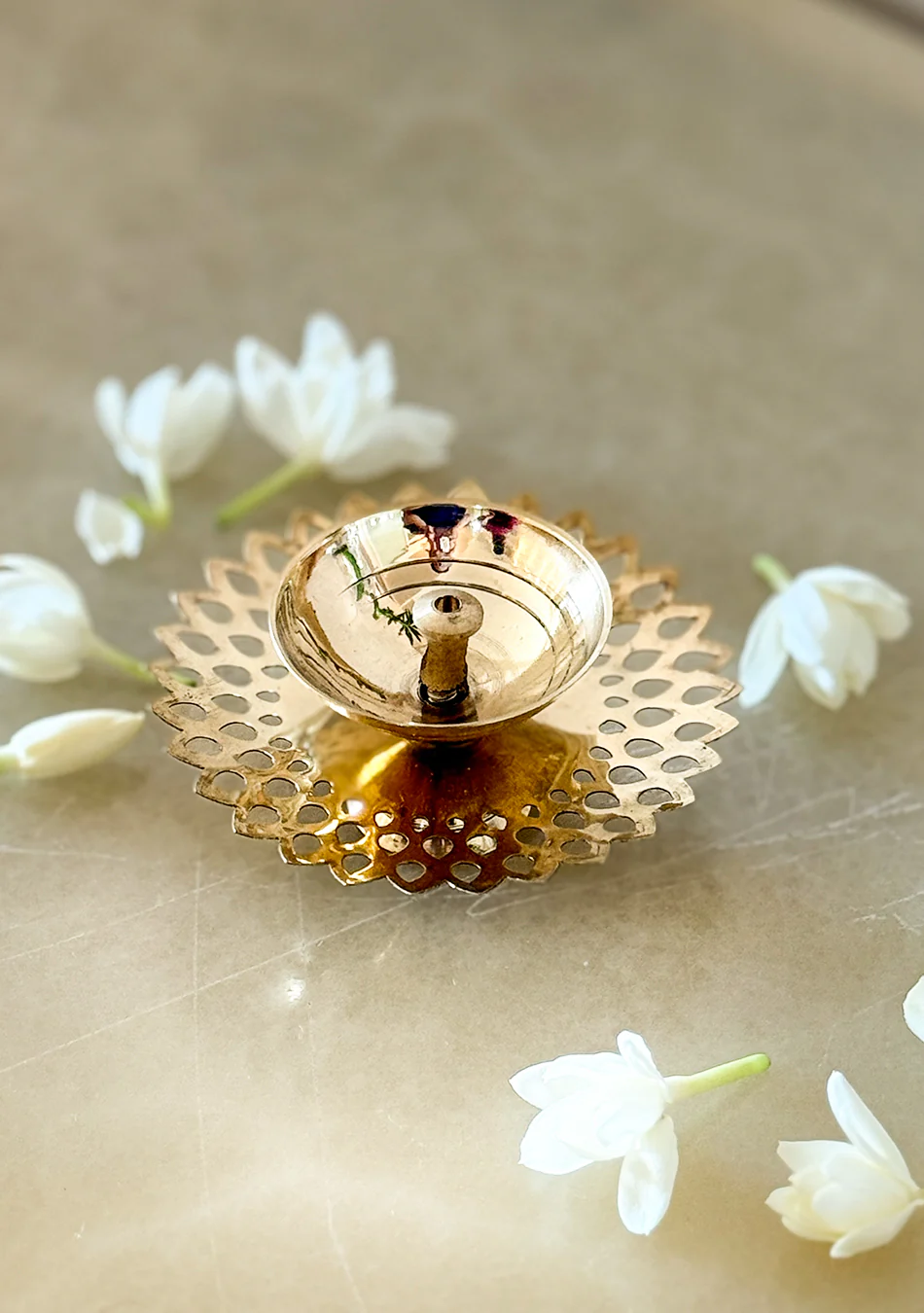 Brass round flower Diya - Image 9