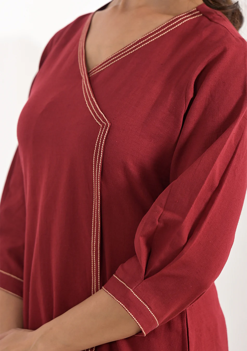 Aravalii Brick Red Solid Angrakha Kurta Pant Set - Image 8