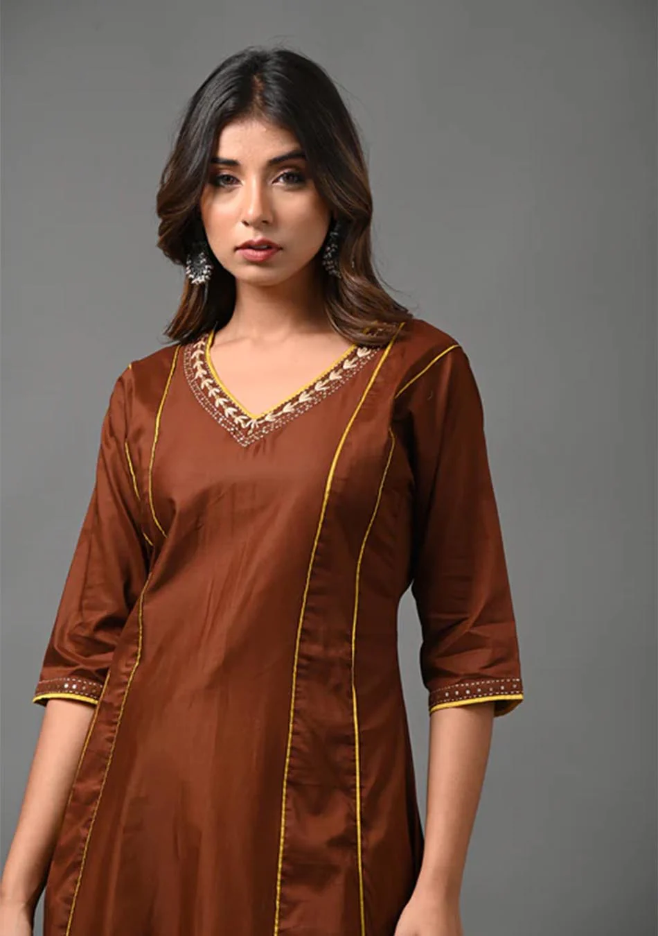 Brown and Mustard Kurta with Palazzo - Image 4