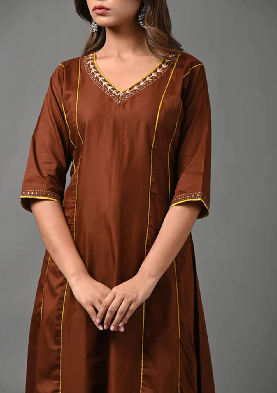 Brown and Mustard Kurta with Palazzo - Image 6