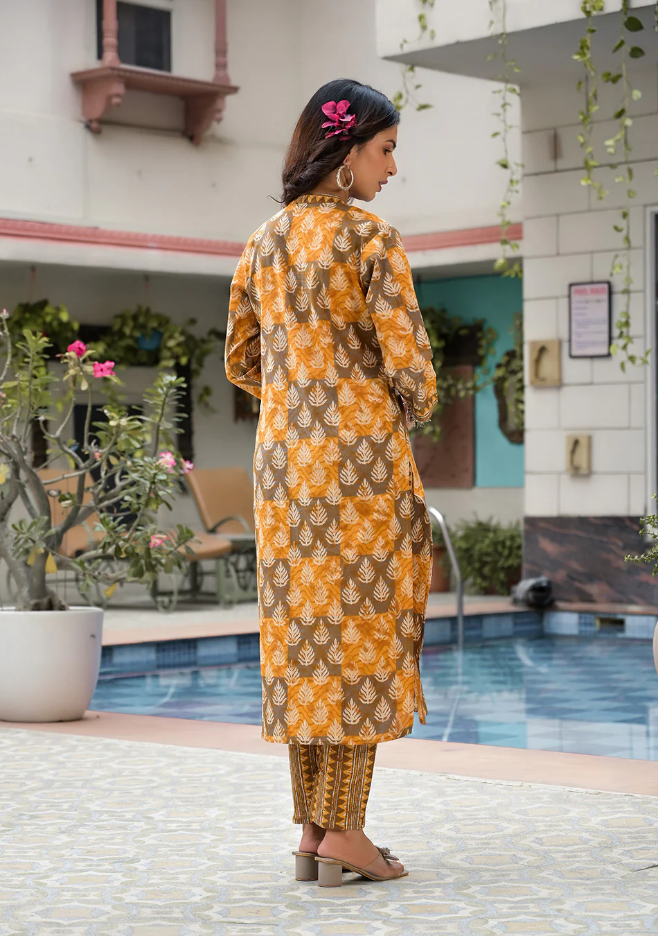 Brown and Mustard Suit Set with Dupatta - Image 10