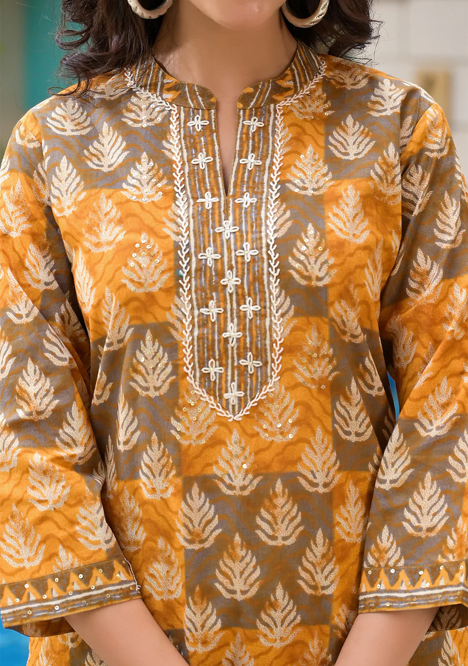 Brown and Mustard Suit Set with Dupatta - Image 11