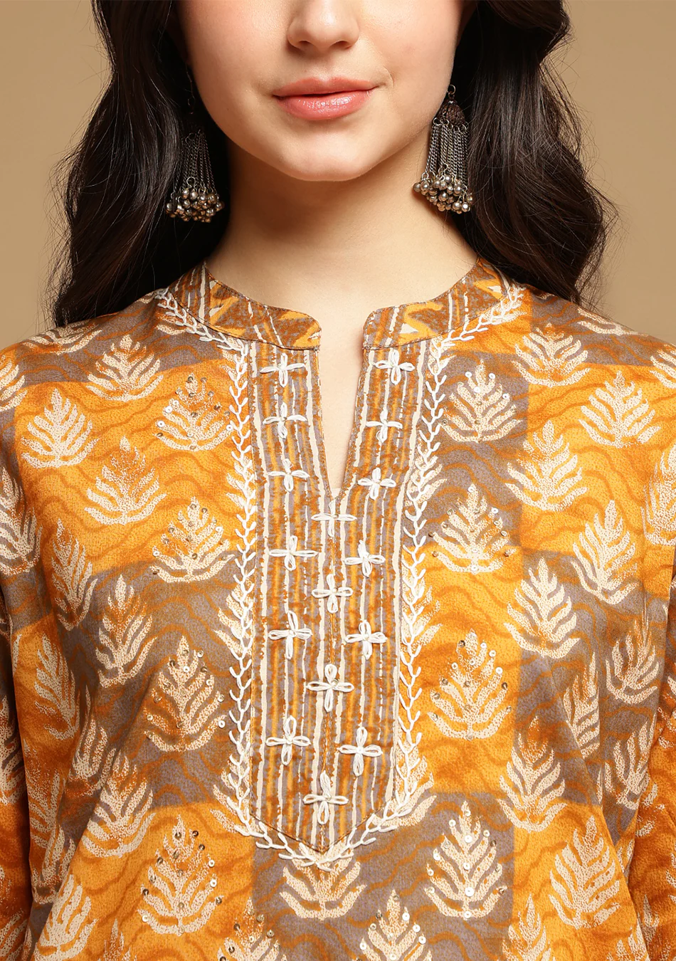 Brown and Mustard Suit Set with Dupatta - Image 5