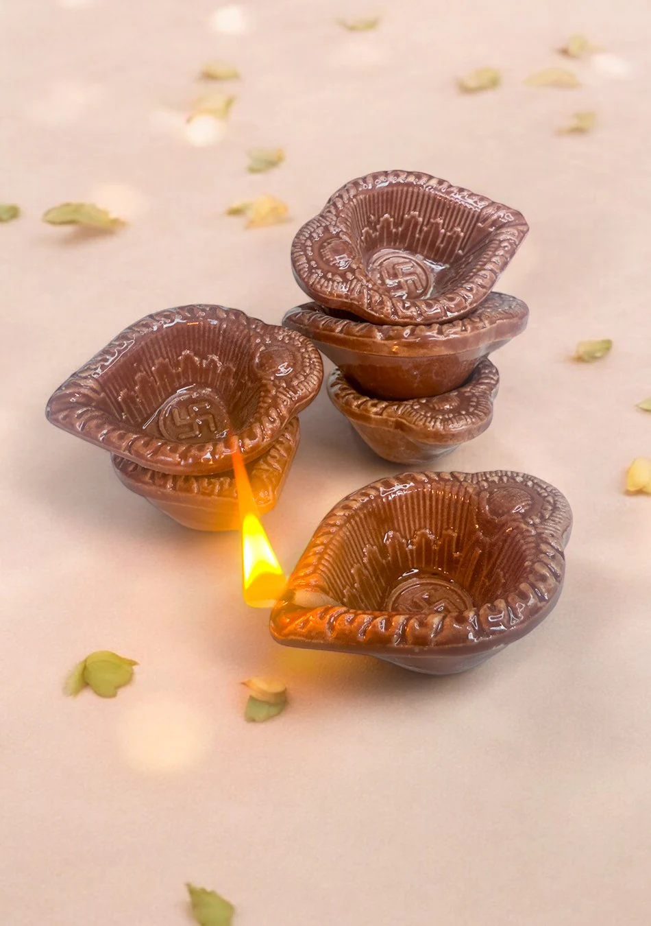 Brown Swastic Diya Set of 6 - Image 2