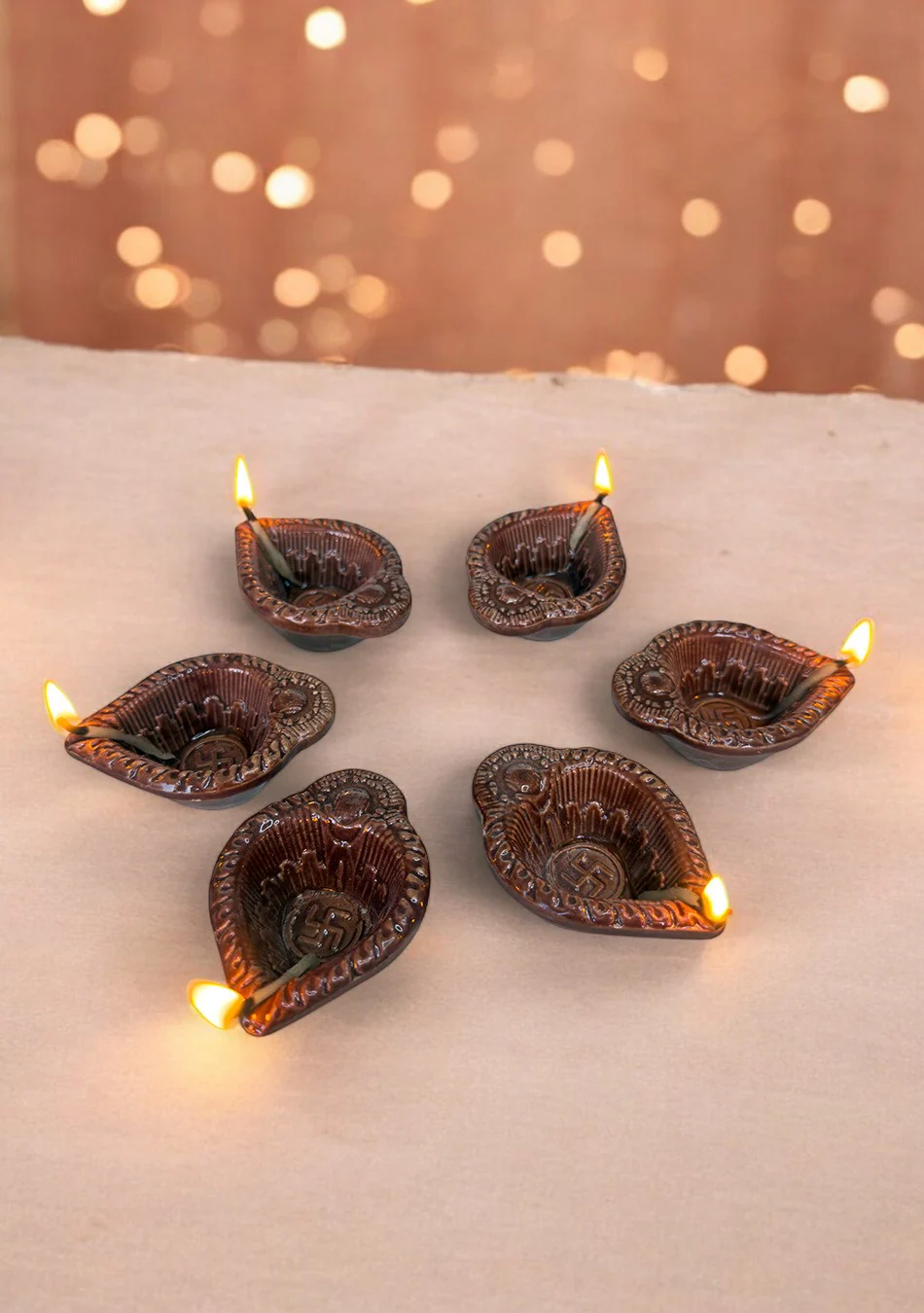 Brown Swastic Diya Set of 6 - Image 3