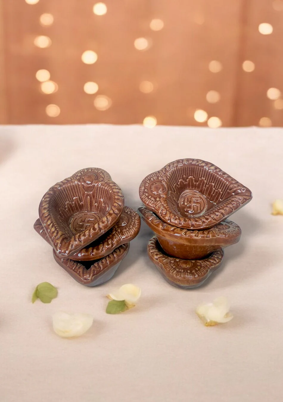 Brown Swastic Diya Set of 6 - Image 6