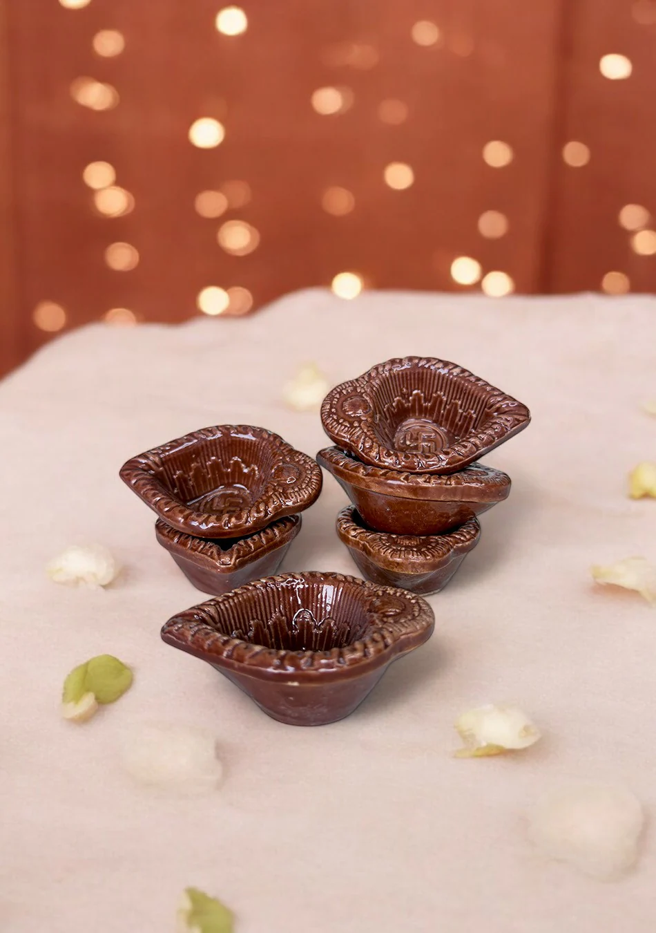 Brown Swastic Diya Set of 6 - Image 7