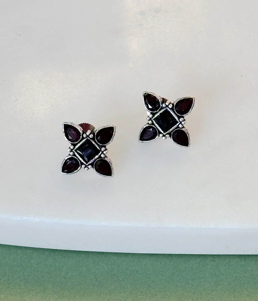charcoal Petal Stud Earrings - Image 2