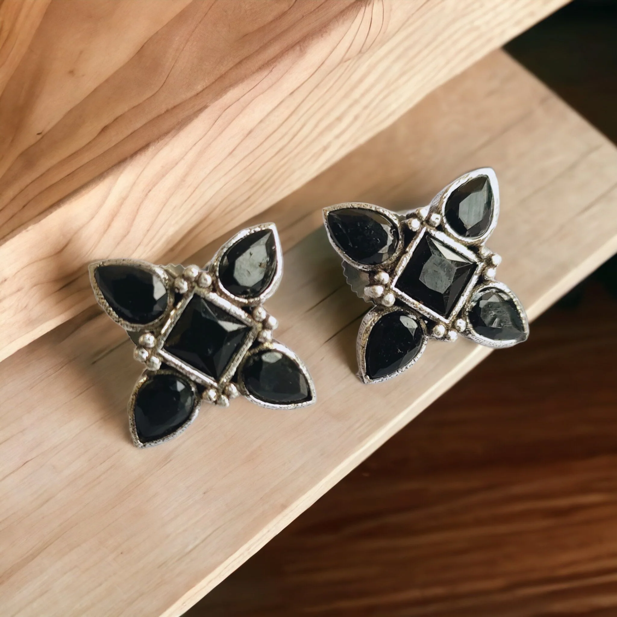 charcoal Petal Stud Earrings - Image 3