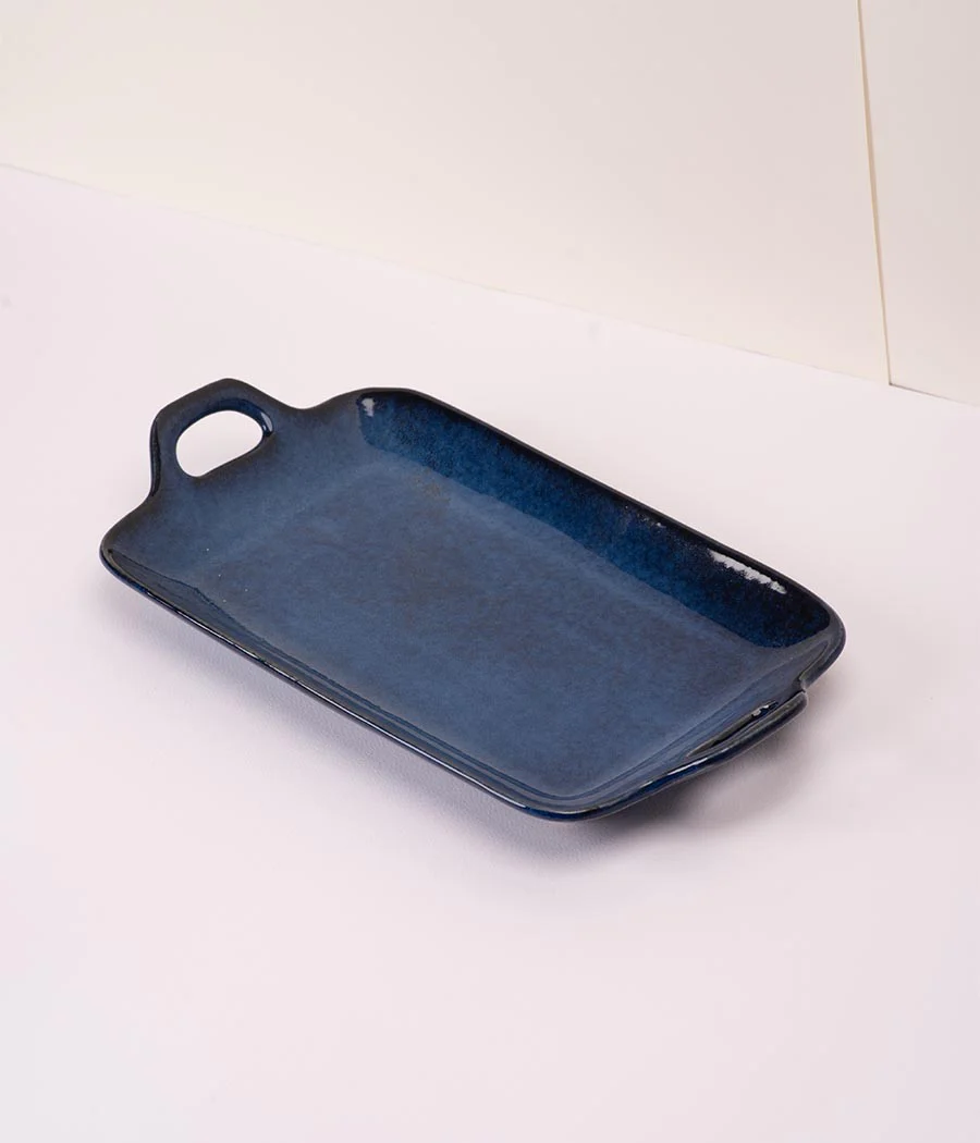 Cobalt Tray Ceramic Platter with 2 Prussian Portion Bowls - Image 3