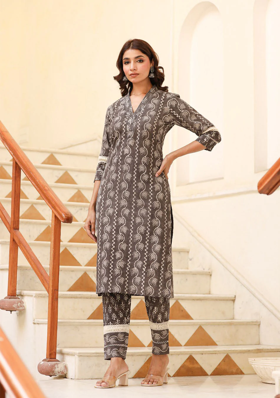 Cocoa Brown Dabu Print Suit Set - Image 2