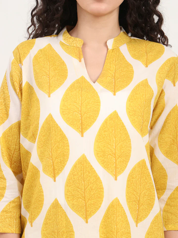 Cream Kurti with Pyjamas Night Suit Sets - Image 5