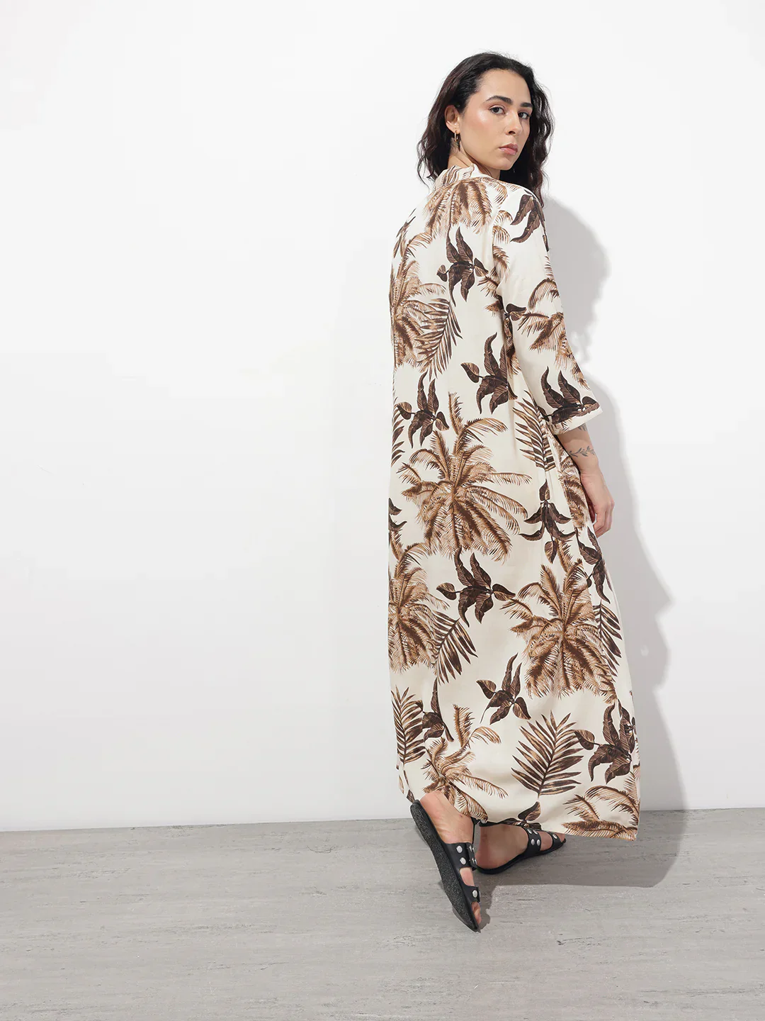 Cream Tie up Neck Rayon Maxi Dress - Image 6