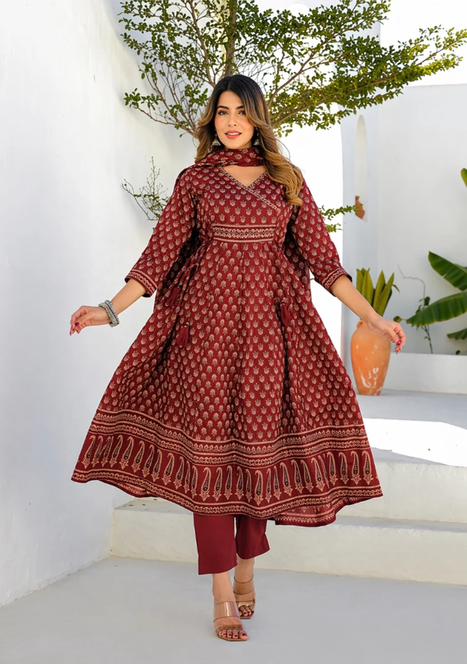 Aravalii Crimson Bloom Heritage Anarkali Set - Image 3
