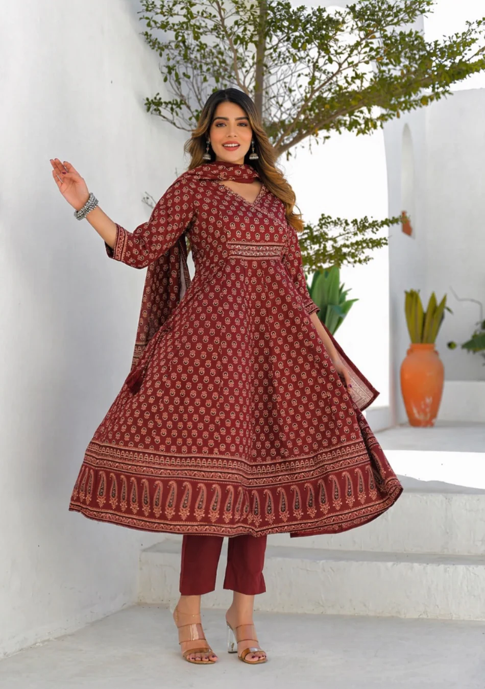 Aravalii Crimson Bloom Heritage Anarkali Set - Image 5