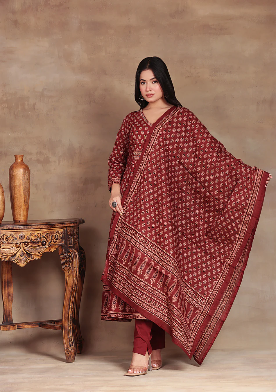 Aravalii Crimson Bloom Heritage Anarkali Set - Image 7