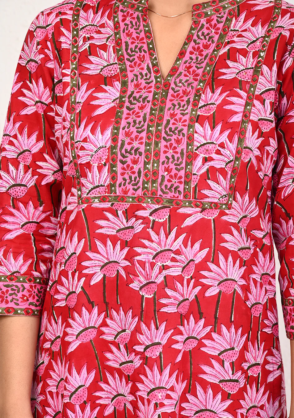 Crimson Bloom Hand Block Print Suit with Dupatta - Image 5