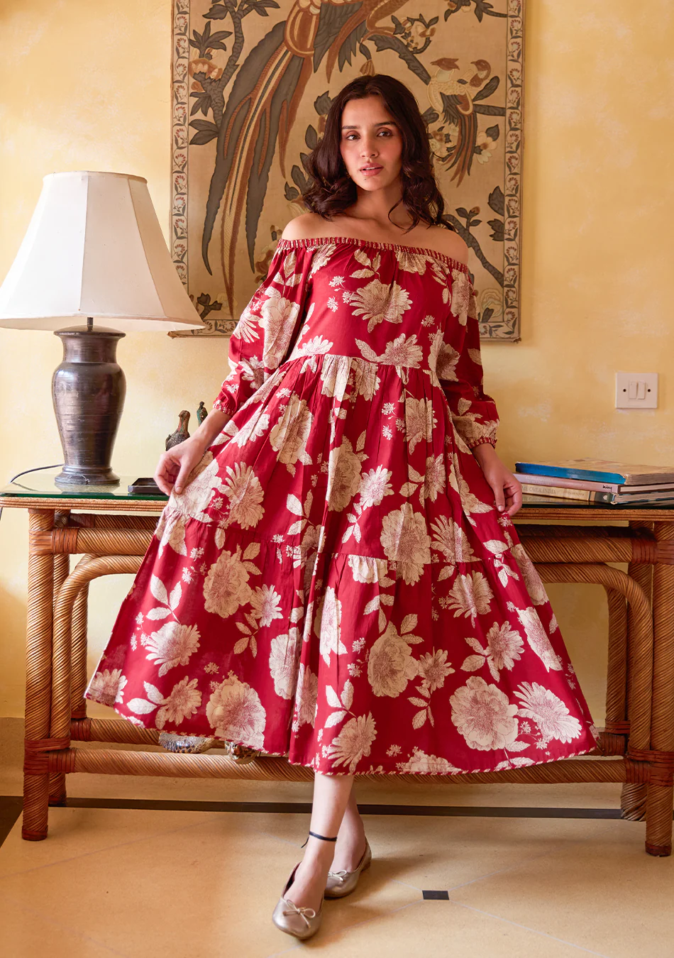 Aravalii Rosé Palais Off-Shoulder Dress