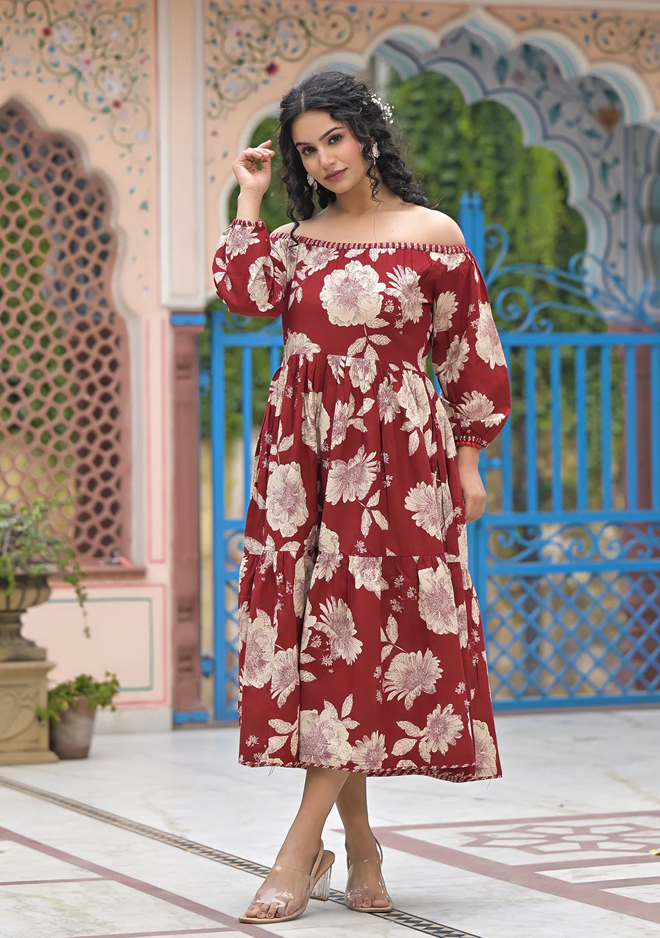 Aravalii Rosé Palais Off-Shoulder Dress - Image 10