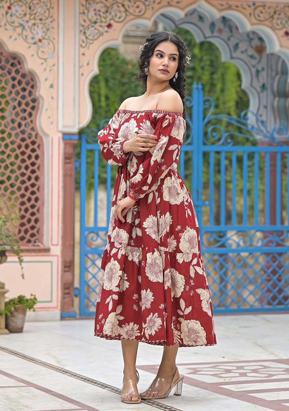 Aravalii Rosé Palais Off-Shoulder Dress - Image 11