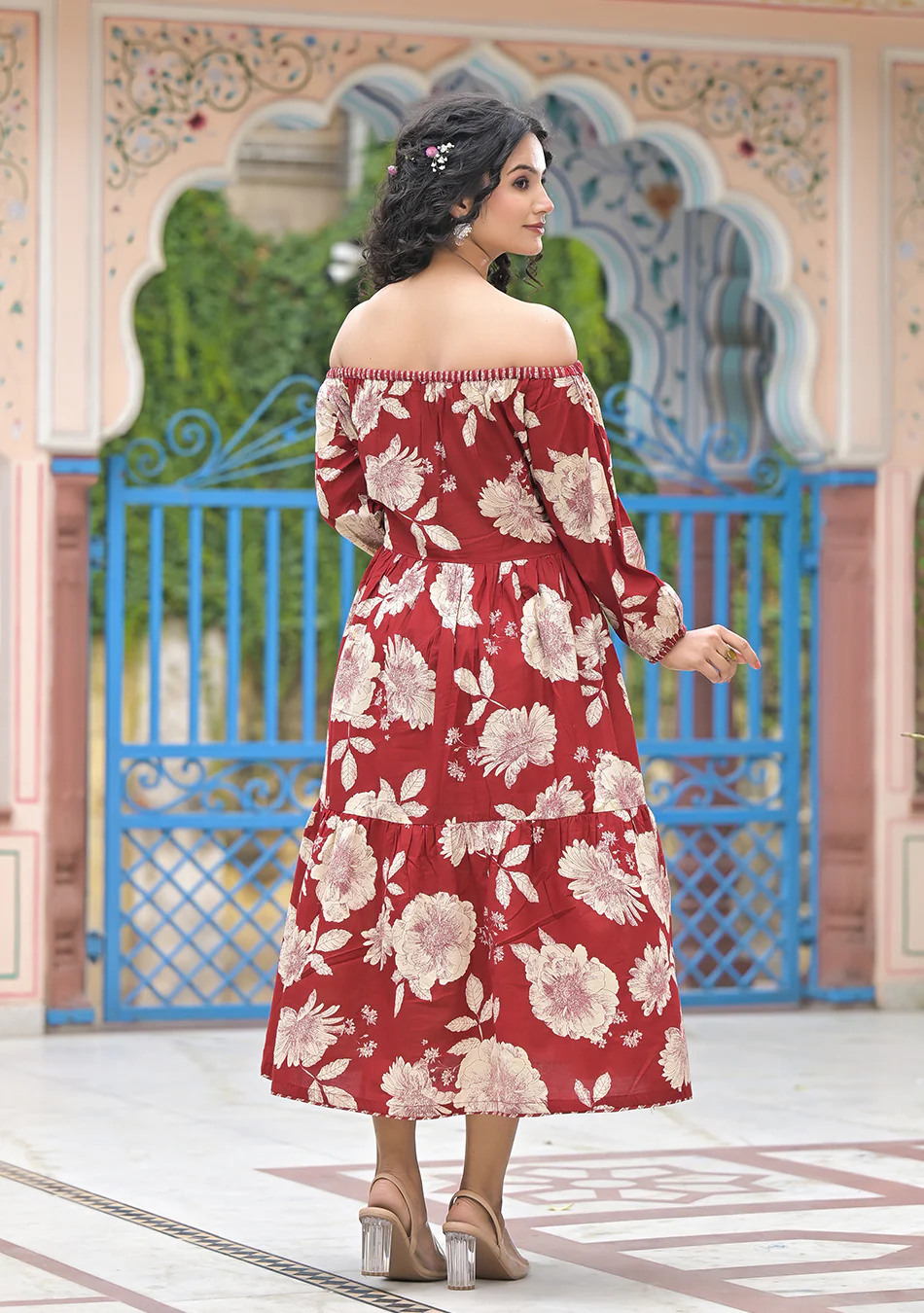 Aravalii Rosé Palais Off-Shoulder Dress - Image 12