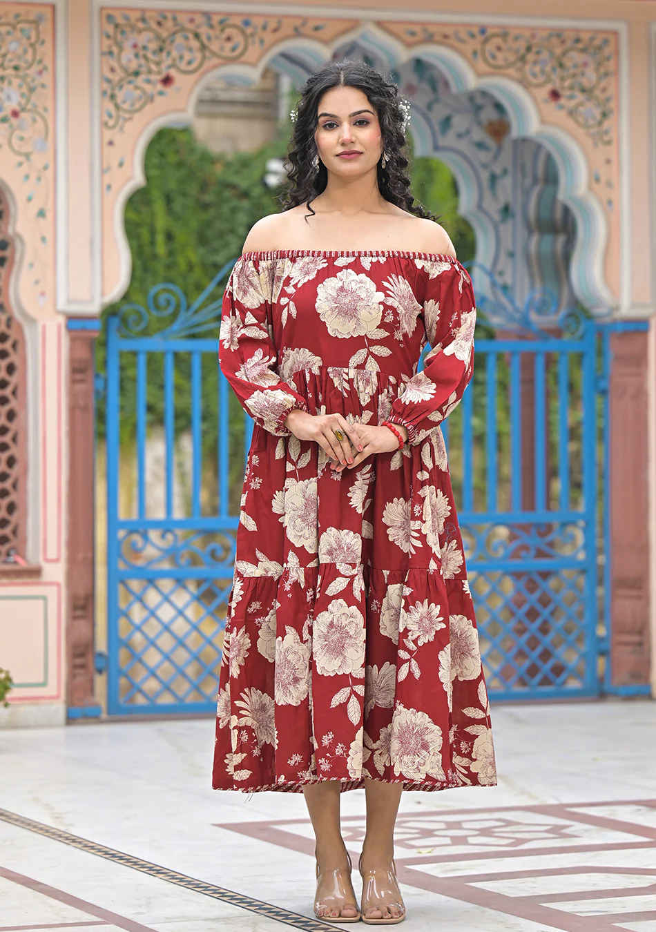 Aravalii Rosé Palais Off-Shoulder Dress - Image 13