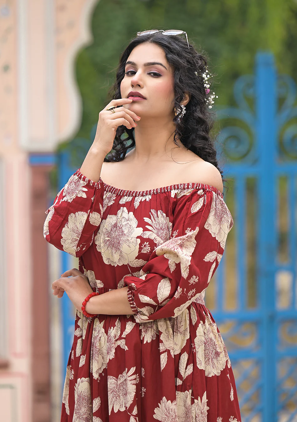 Aravalii Rosé Palais Off-Shoulder Dress - Image 15
