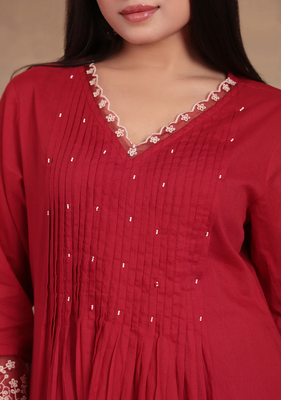 Crimson Elegance Embroidered Suit Set - Image 5