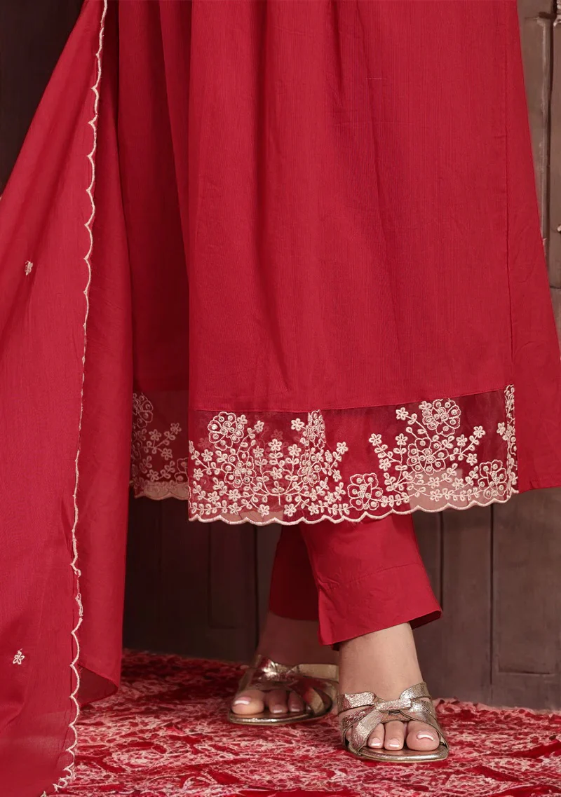 Crimson Elegance Embroidered Suit Set - Image 8