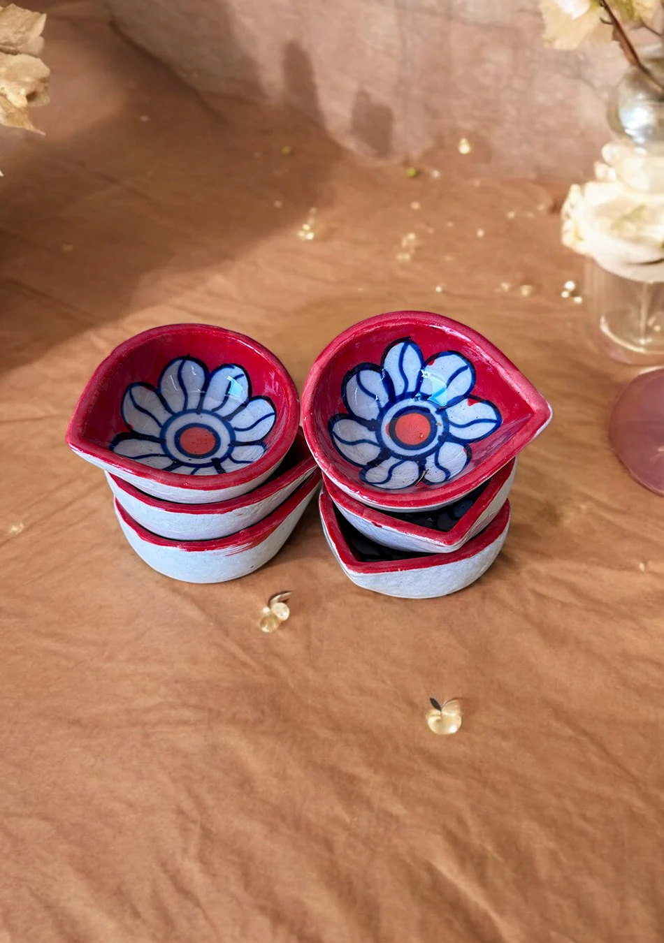 Crimson Floral Diyas Set of 6 - Image 2