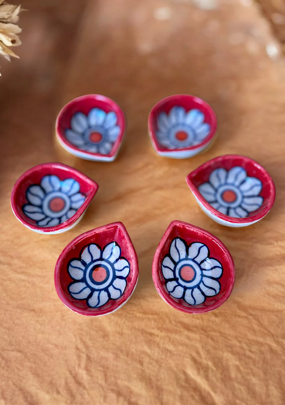 Crimson Floral Diyas Set of 6 - Image 3