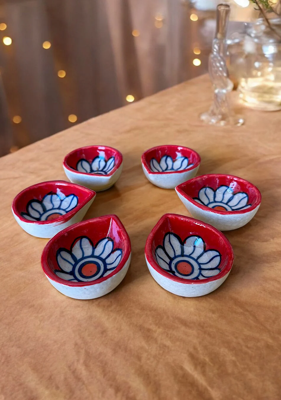 Crimson Floral Diyas Set of 6 - Image 4