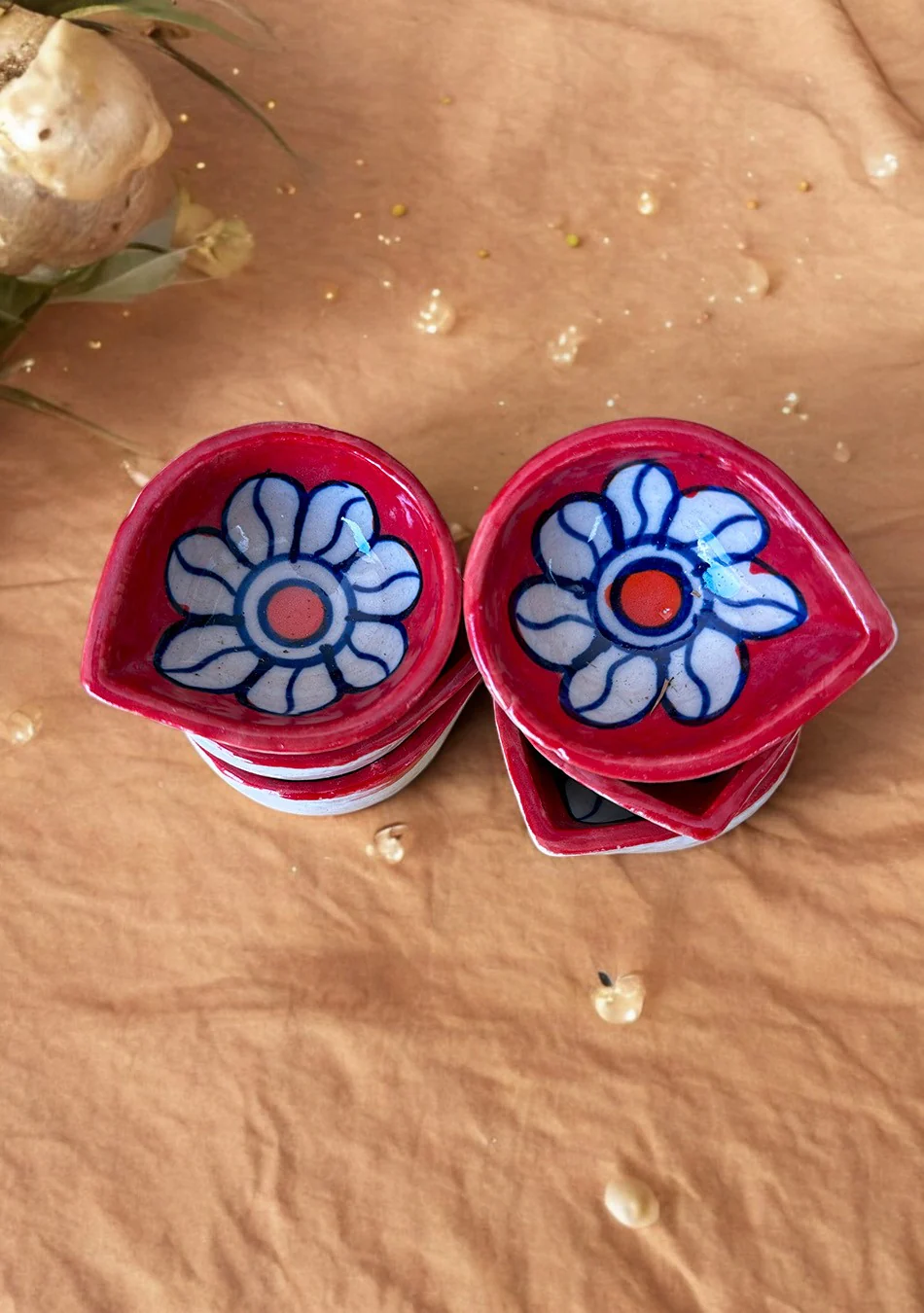 Crimson Floral Diyas Set of 6 - Image 5