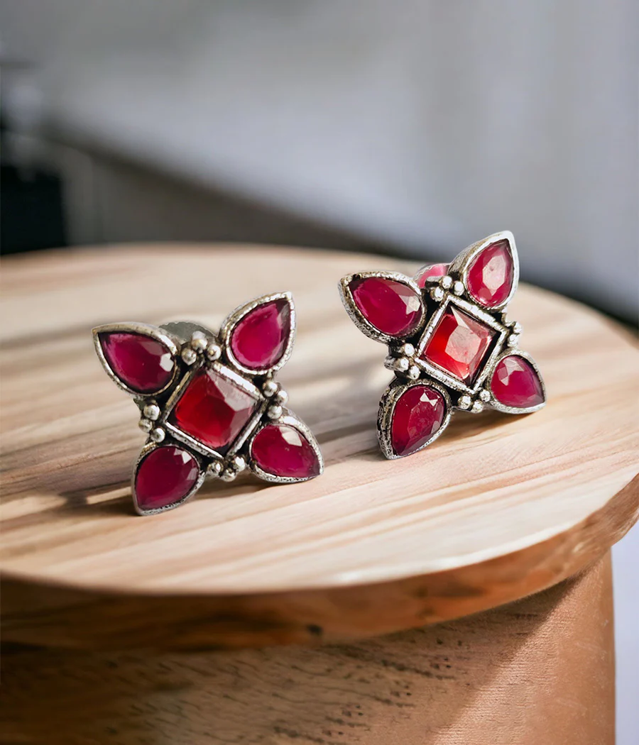 CRIMSON PETAL STUD EARRINGS - Image 2