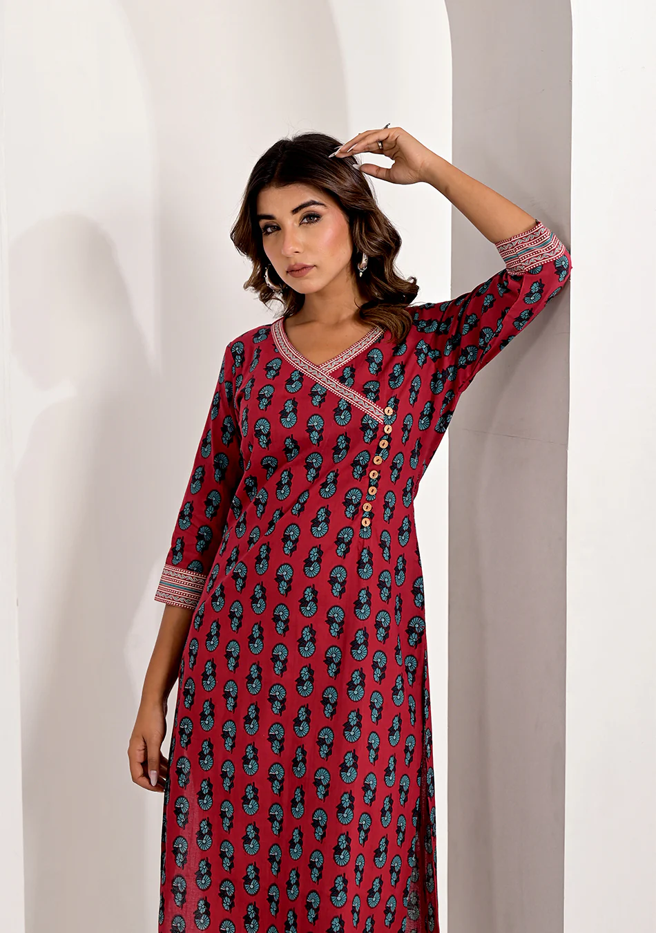 Crimson Sanganeri Handprint Kurta Set - Image 4