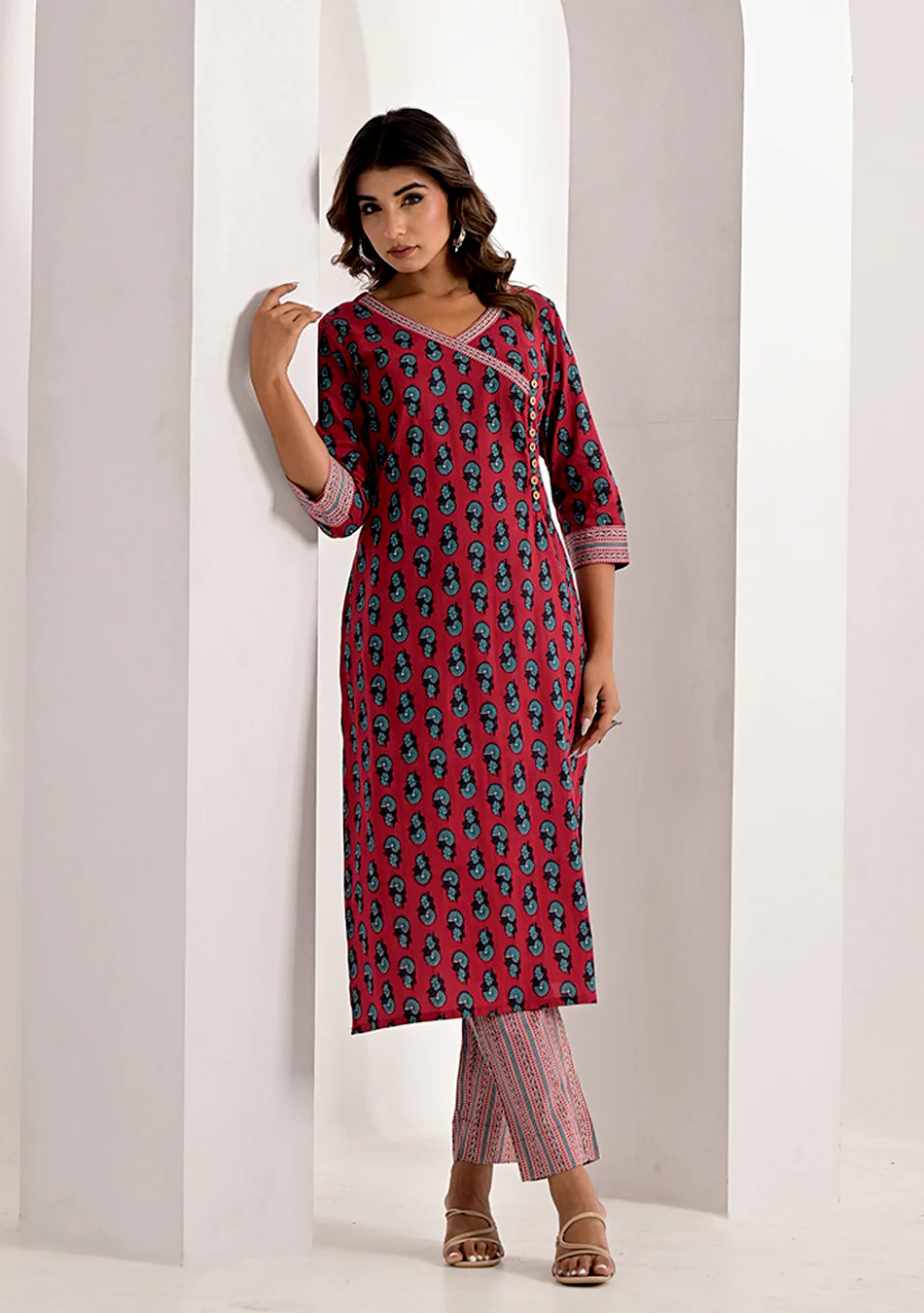 Crimson Sanganeri Handprint Kurta Set - Image 6