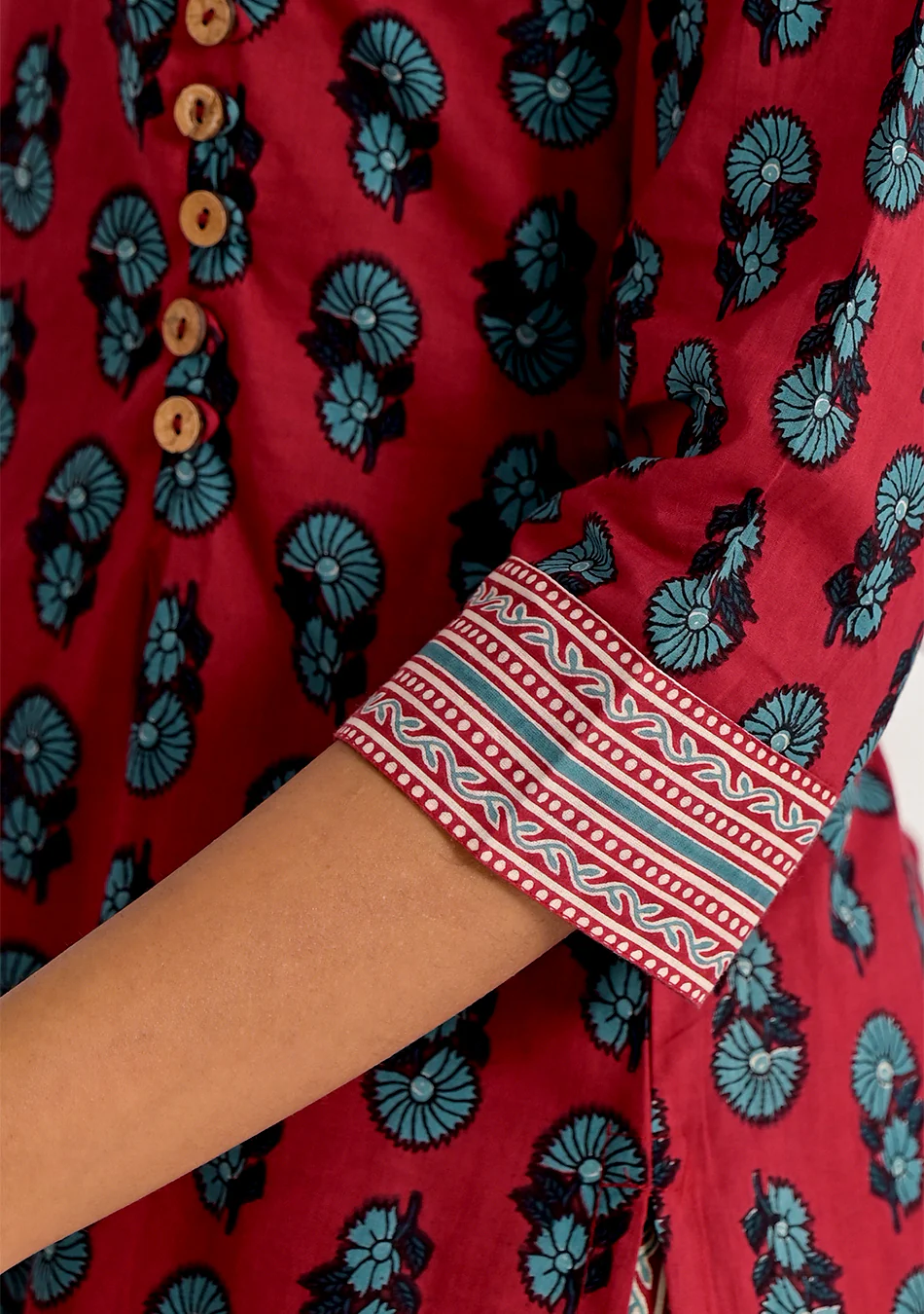 Crimson Sanganeri Handprint Kurta Set - Image 8