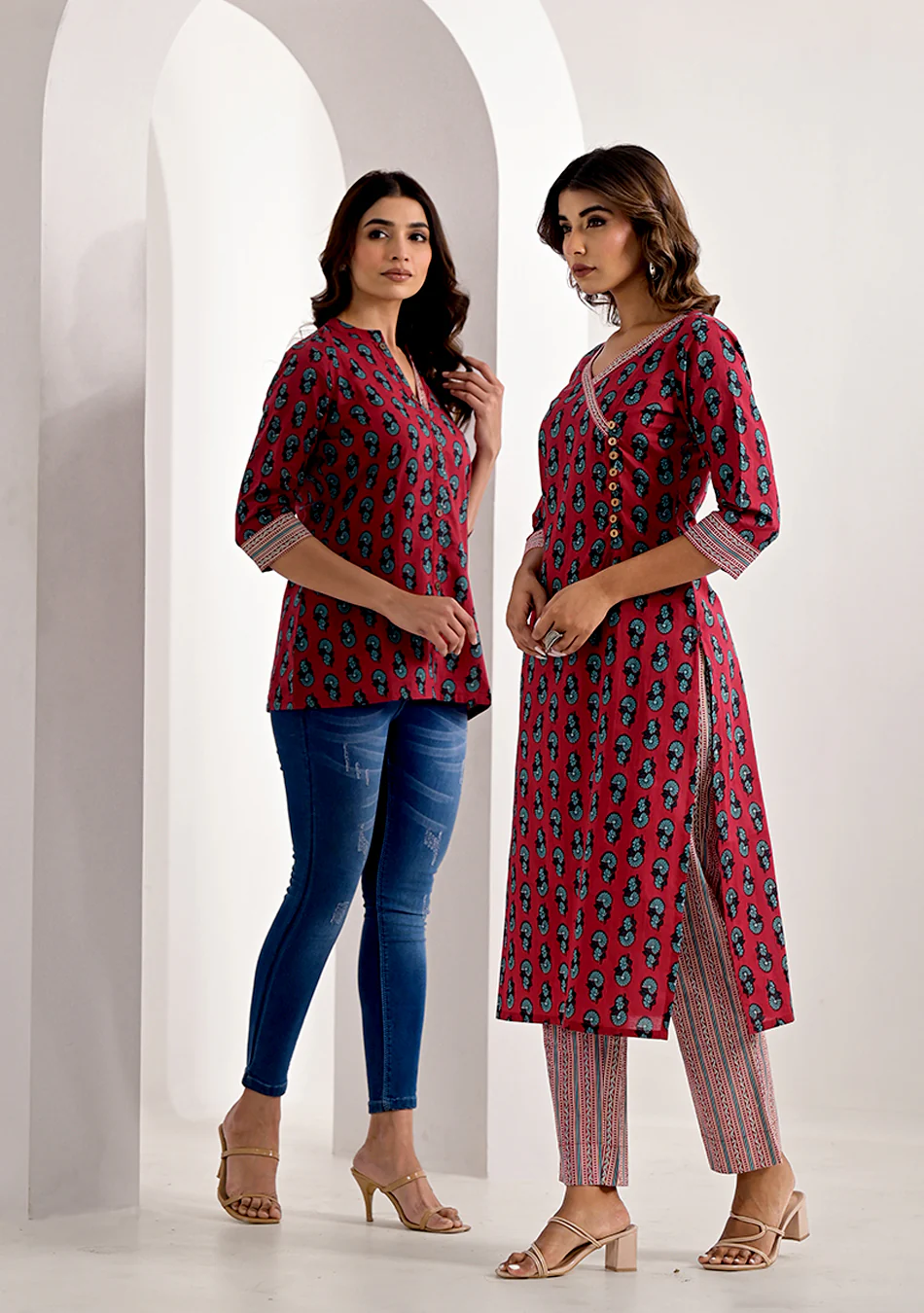 Crimson Sanganeri Handprint Kurta Set - Image 9