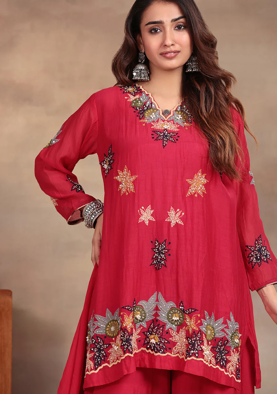 Crimson Star Hand Embroidered Sharara Set - Image 2