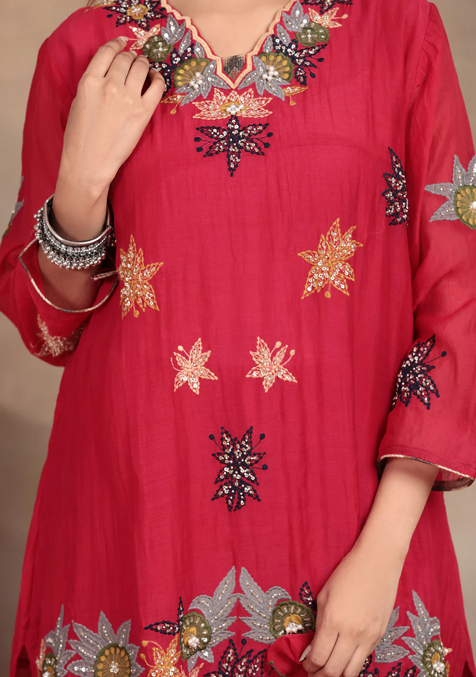 Crimson Star Hand Embroidered Sharara Set - Image 5
