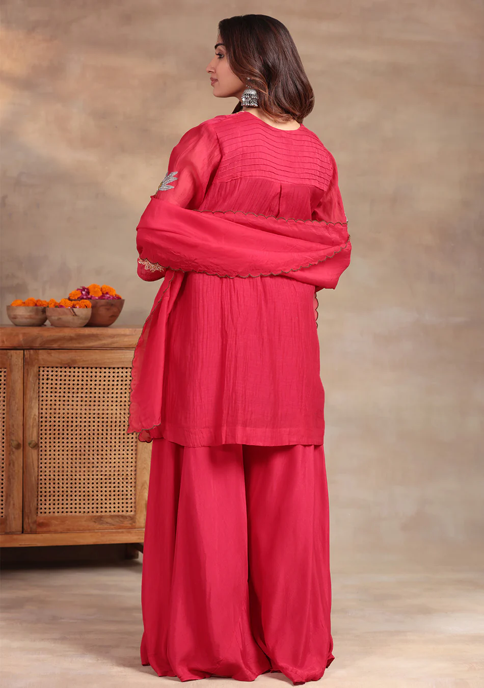 Crimson Star Hand Embroidered Sharara Set - Image 6