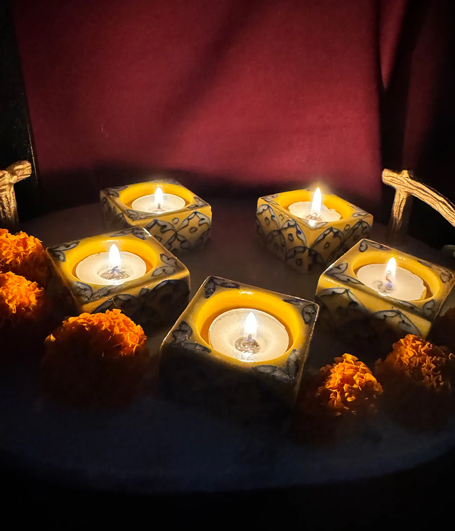 Blue Pottery Square Diyas - Set of 6 - Image 11