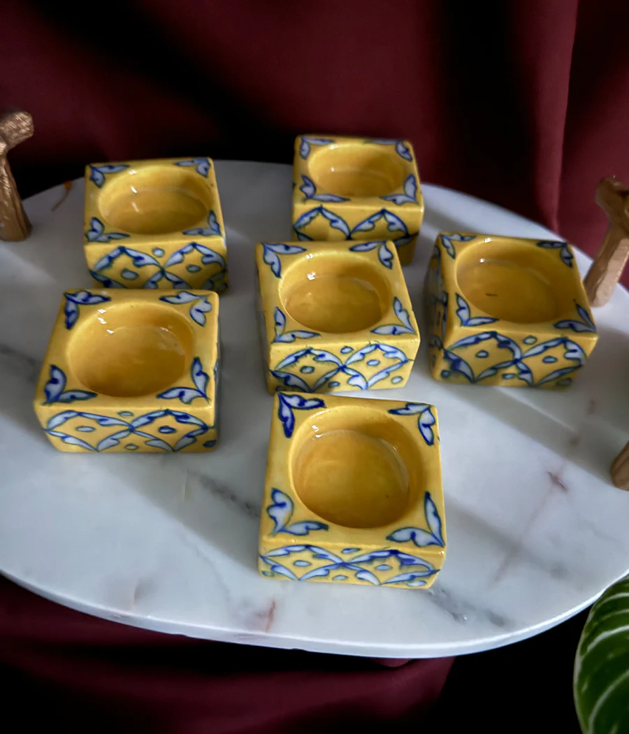 Blue Pottery Square Diyas - Set of 6 - Image 12