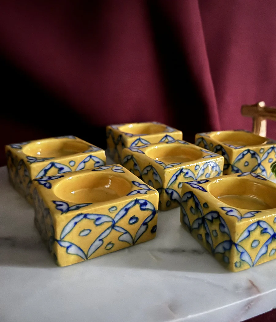 Blue Pottery Square Diyas - Set of 6 - Image 13