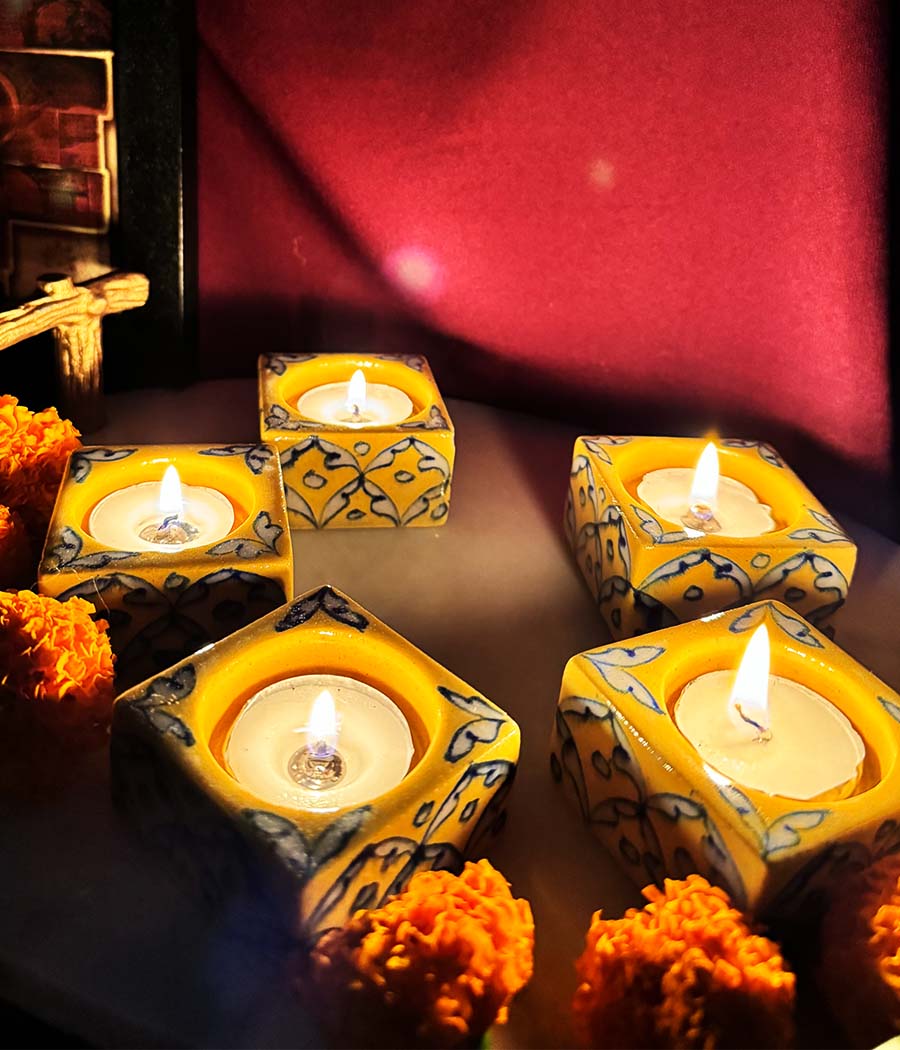 Blue Pottery Square Diyas - Set of 6 - Image 14
