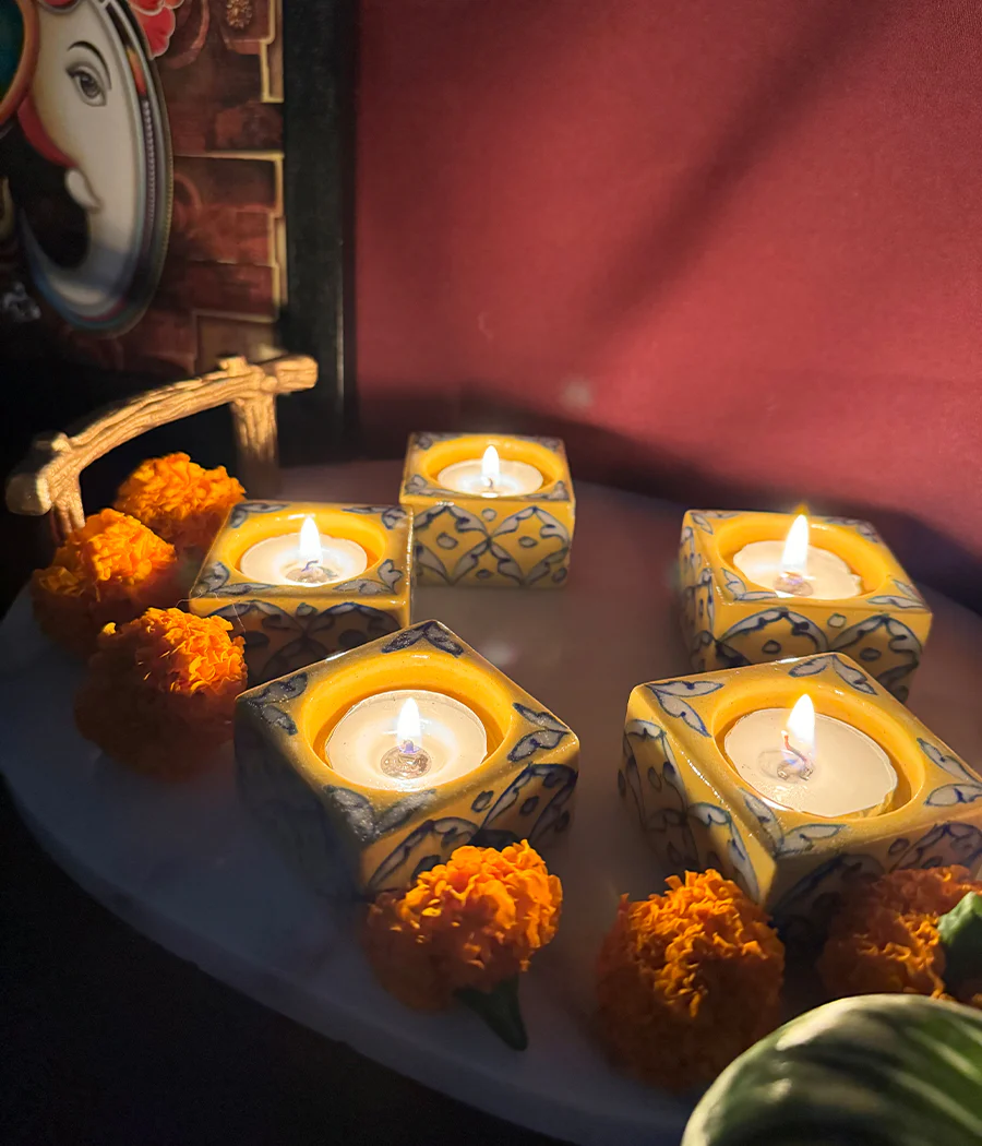 Blue Pottery Square Diyas - Set of 6 - Image 15