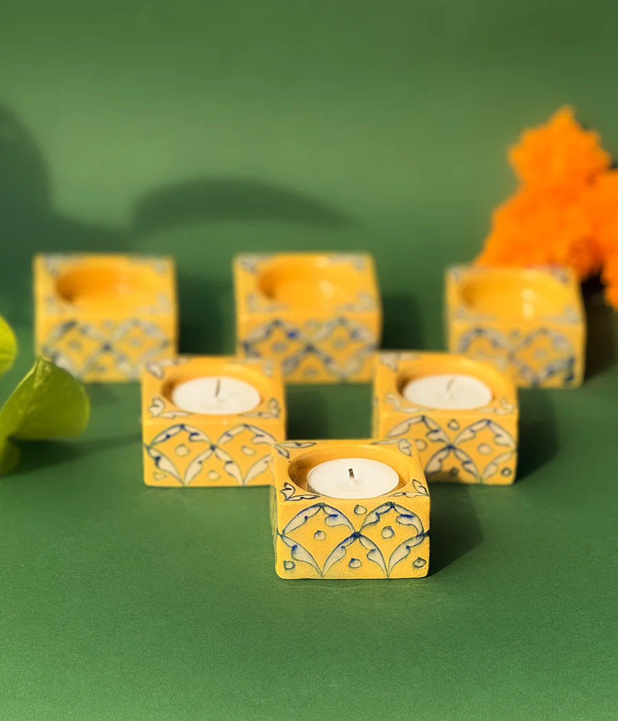 Blue Pottery Square Diyas - Set of 6 - Image 6
