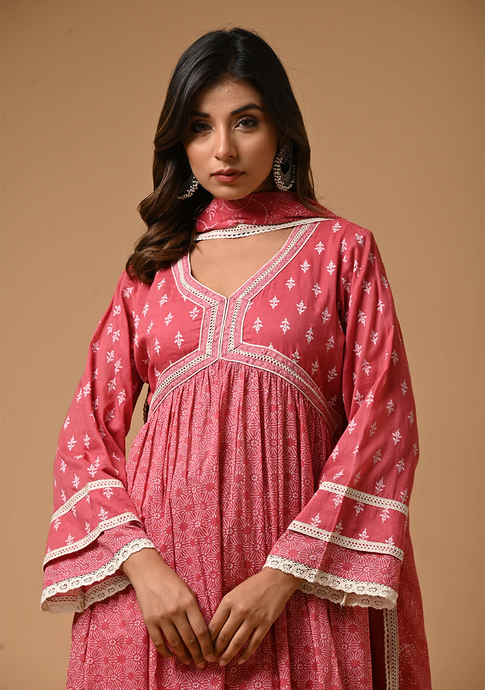Pink Khadi Print Anarkali Suit - Image 4