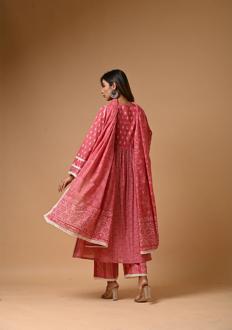 Pink Khadi Print Anarkali Suit - Image 7
