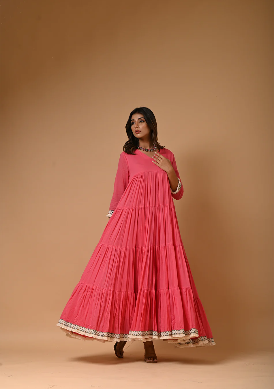 Aravalii Dark Pink Voile Heritage Dress - Image 3